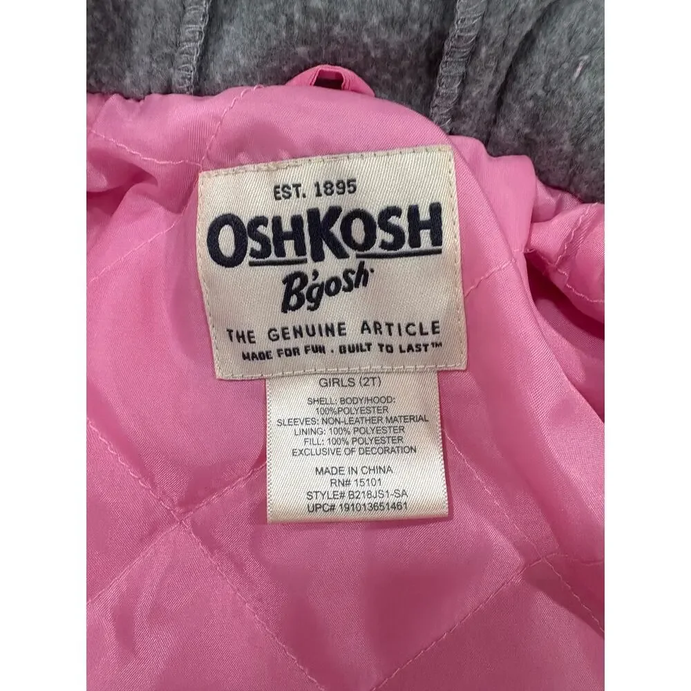 Osh Kosh B’gosh Varsity Bomber Jacket Pink Coat w/ patches Size 2T Girls